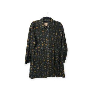 Vintage 90's Corduroy Floral Dress SZ L A.M.I. Long Sleeve Collared Indie